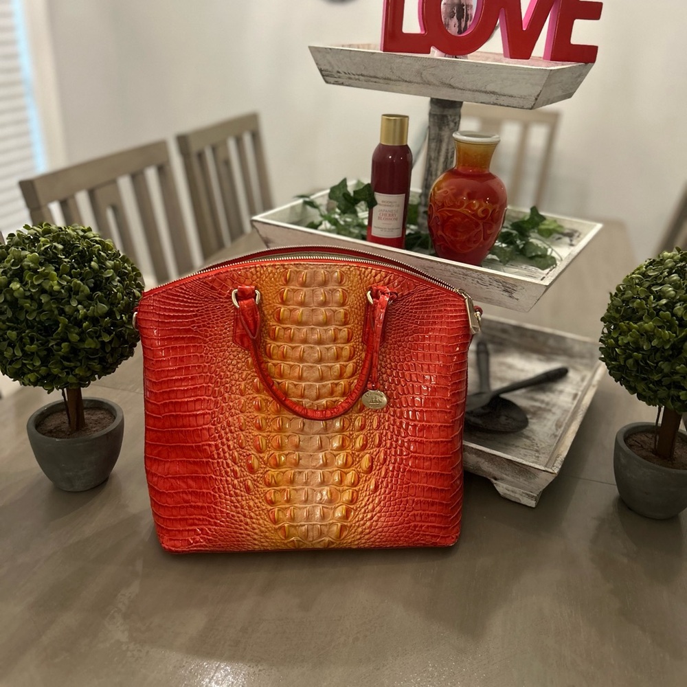 Brahmin Orange Crocodile-Embossed Shoulder Bag
